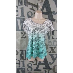 Style & Co. The Essential Tee Shirttail Green Paisley Women XL Knit Top Stretch